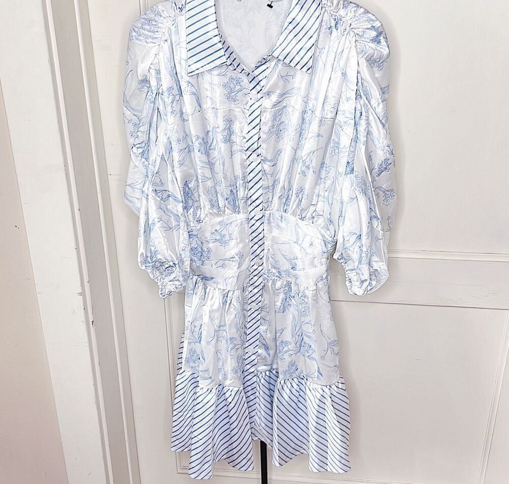 Petal & Pup LEIGHA MINI DRESS Blue Long Sleeve Nwot Size 2